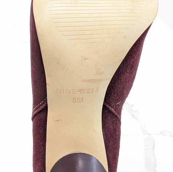 Nine West Womens 25021953-466 leather high heel Uloveit Ankle Bootie Wine Size 5 - Picture 7 of 12